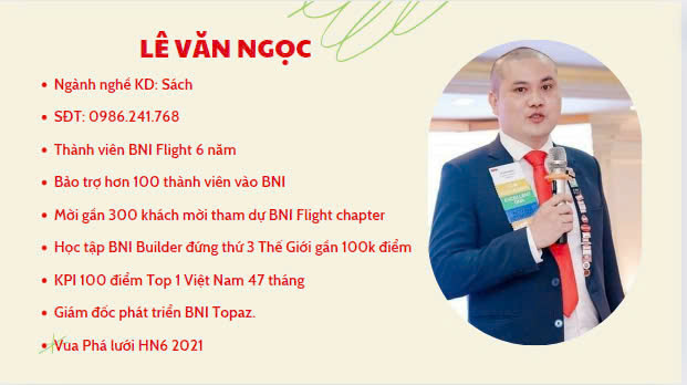 Sự ghi nhận của Lê Văn Ngọc trong BNI